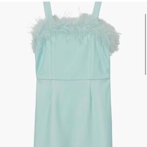 Feather Trim Mint Strap Dress